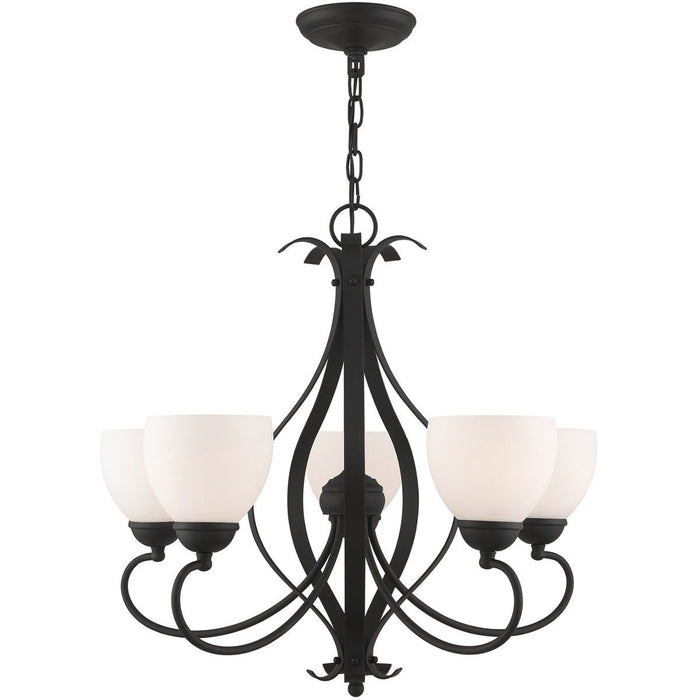24" Five Light Dimmable Chandelier With Shades - Black