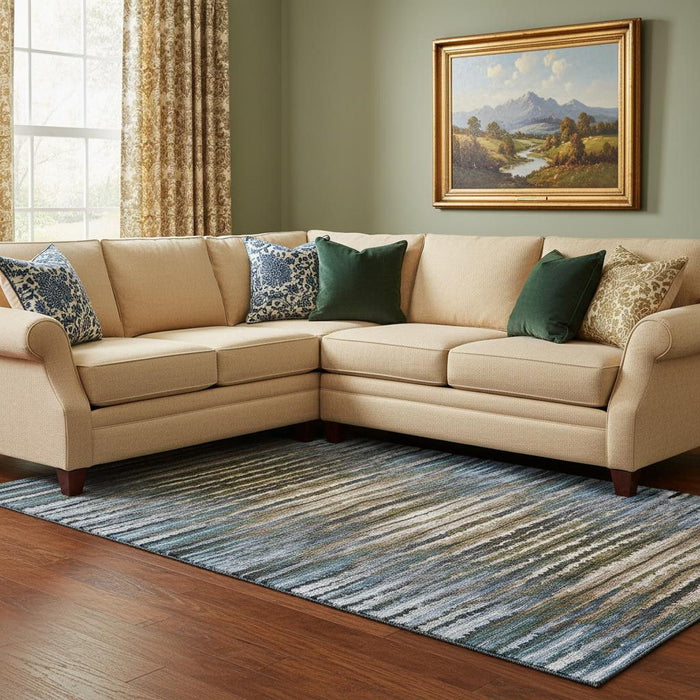 8' X 10' Striped Washable Area Rug With UV Protection (650984) - Blue / Brown / Gray