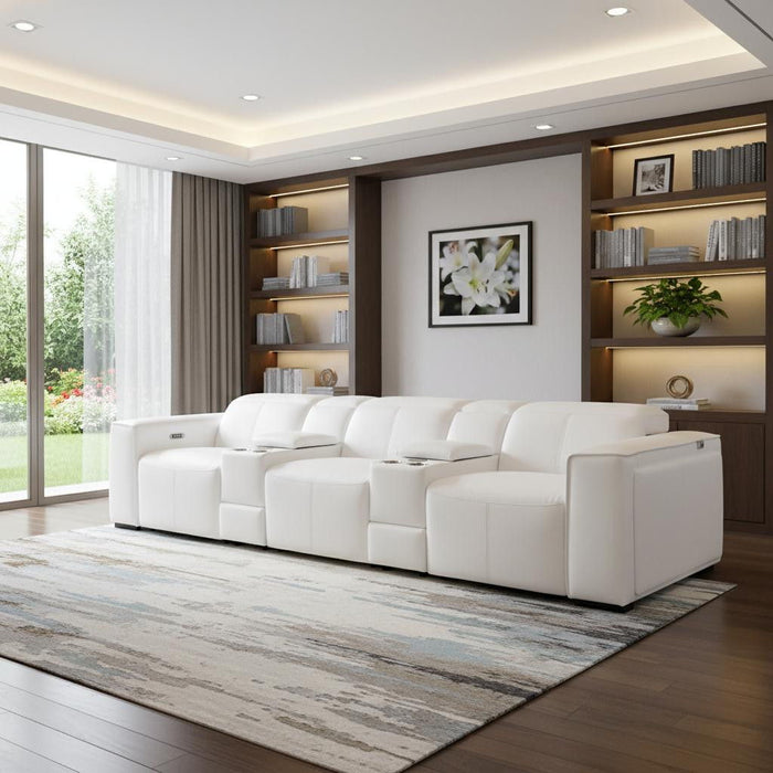 Top Grain Leather Reclining Metal USB Sofa (720398) - White