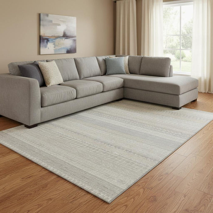 10' X 14' Striped Washable Area Rug With UV Protection (649942) - Ivory / Beige
