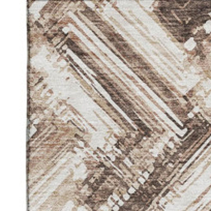 10' X 14' Chevron Washable Area Rug With UV Protection (652881) - Brown / Ivory