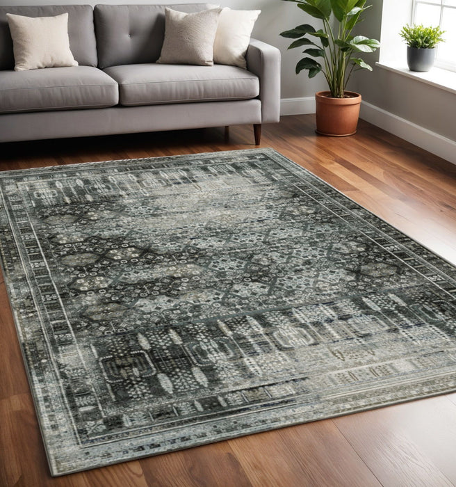 5' x 8' Oriental Power Loom Stain Resistant Area Rug - Charcoal Gray Blue Ivory And Taupe