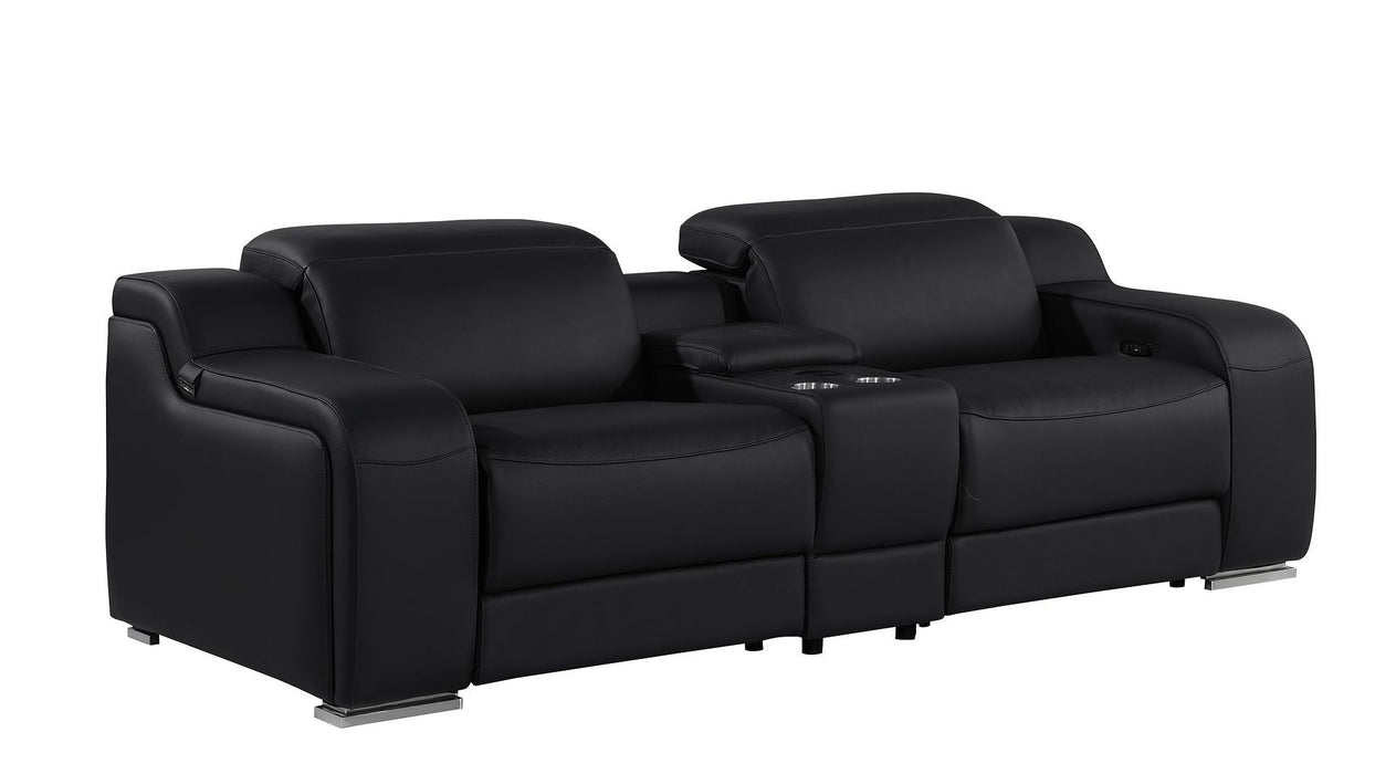 Italian Leather Power Reclining Loveseat With Storage (633758) - Black / Silver
