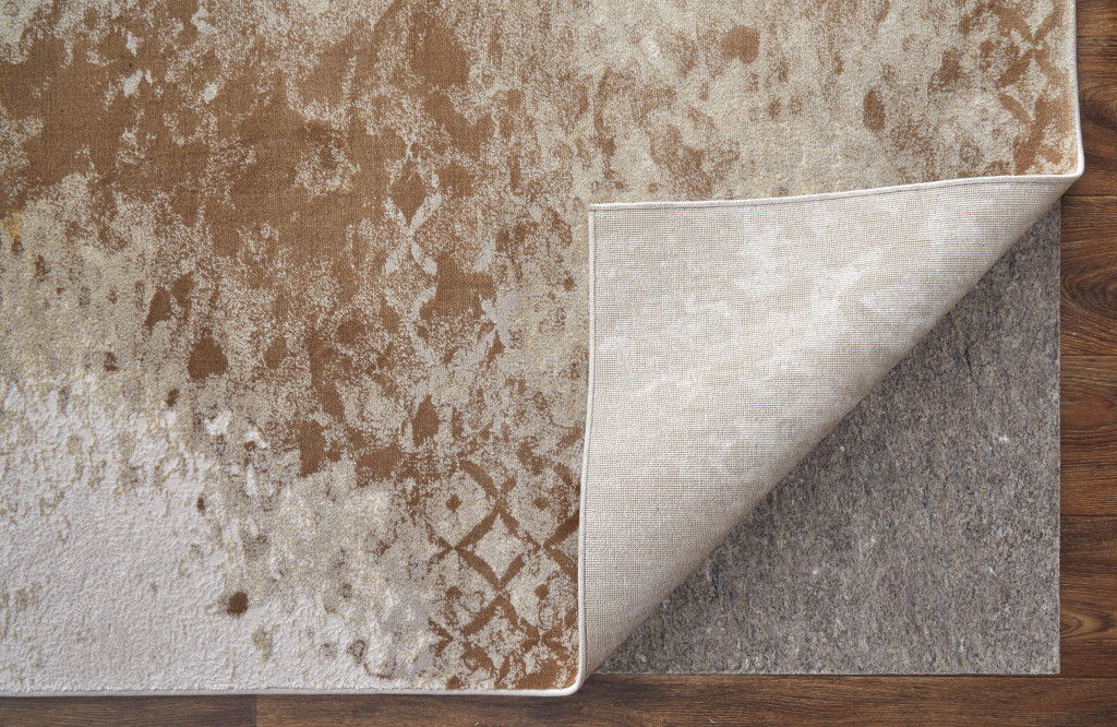 8' x 11' Abstract Power Loom Worn Faded Area Rug - Tan And Ivory