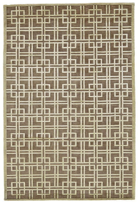 5' X 8' Wool Geometric Hand Knotted Area Rug (744164) - Tan / Ivory