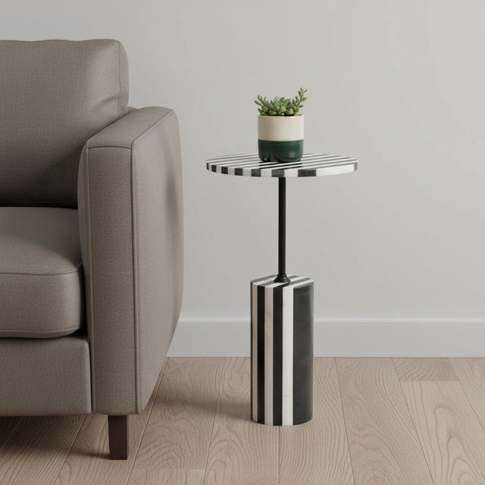 22" Marble Pedestal End Table - Black