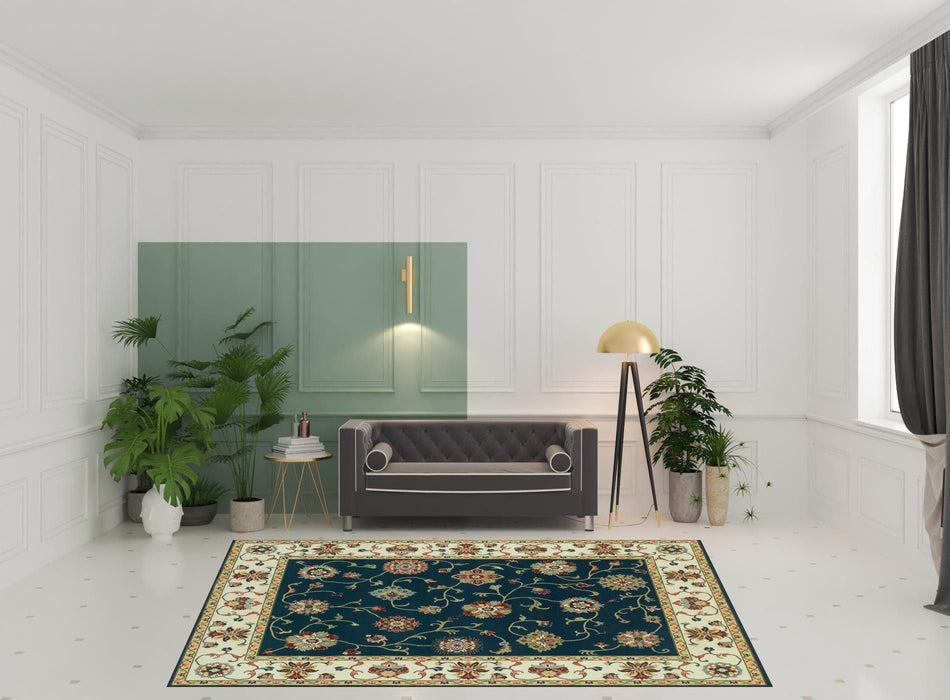 8' x 11' Oriental Power Loom Stain Resistant Area Rug - Navy And Ivory