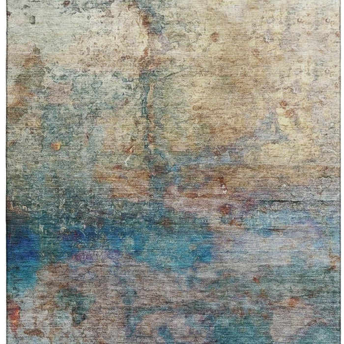 10' X 14' Abstract Washable Area Rug With UV Protection (717797) - Teal / Beige