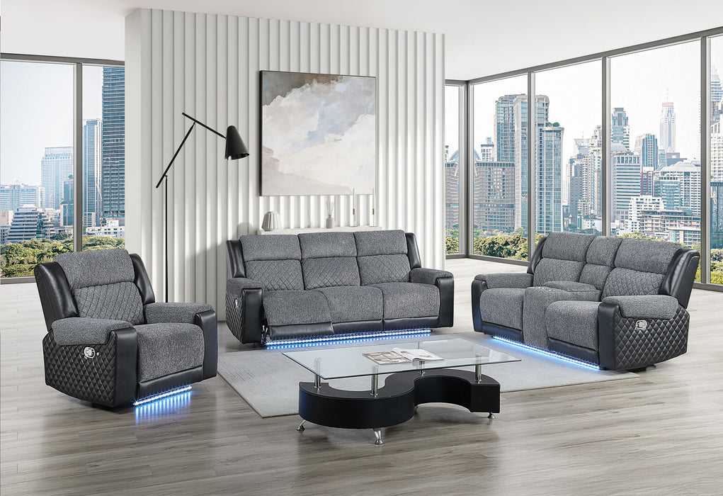 U5914/U5915 - Reclining Sofa, Console Reclining Loveseat With Immersive Sound, Blue LED And Recliner - Black / Gray