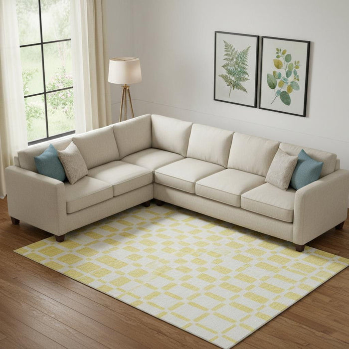 10' X 14' Geometric Washable Area Rug With UV Protection (669336) - Yellow / Beige