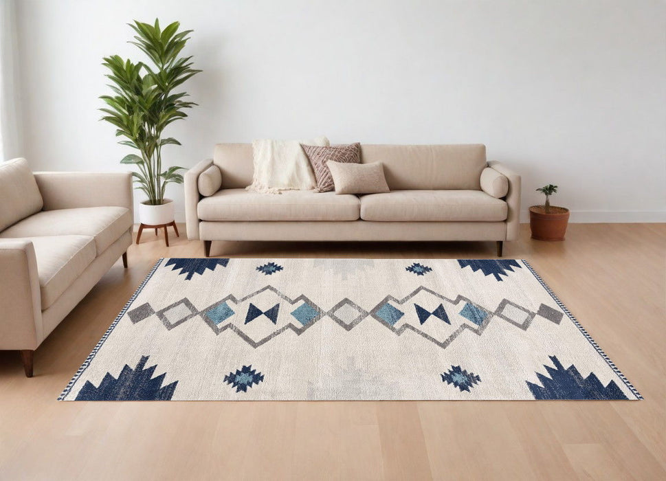 9' x 13' Tribal Pattern Area Rug - Navy And Ivory