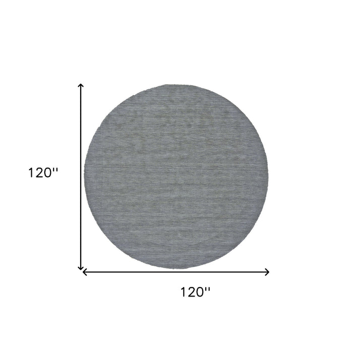 10' Round Wool Hand Woven Area Rug - Blue And Gray
