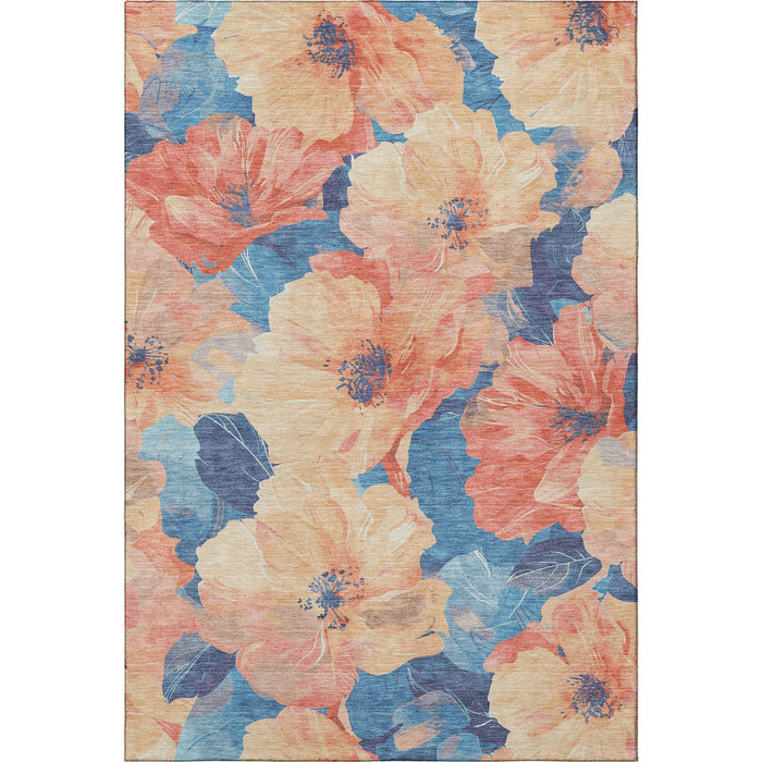 10' X 14' Floral Washable Area Rug With UV Protection (694328) - Peach / Blue