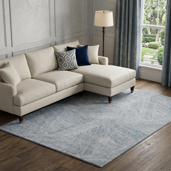 10' X 14' Abstract Washable Area Rug With UV Protection (678143) - Denim Blue / Ivory