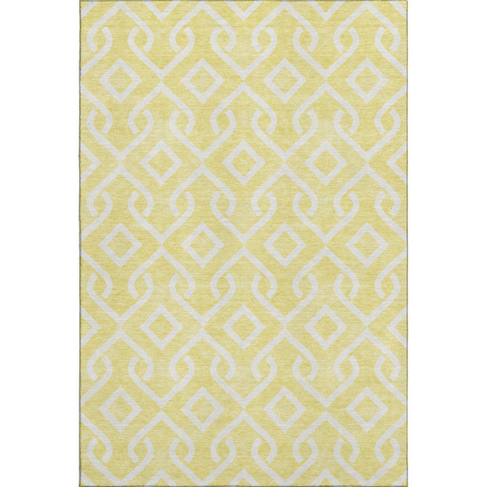 10' X 14' Geometric Washable Area Rug With UV Protection (652605) - Yellow / Ivory