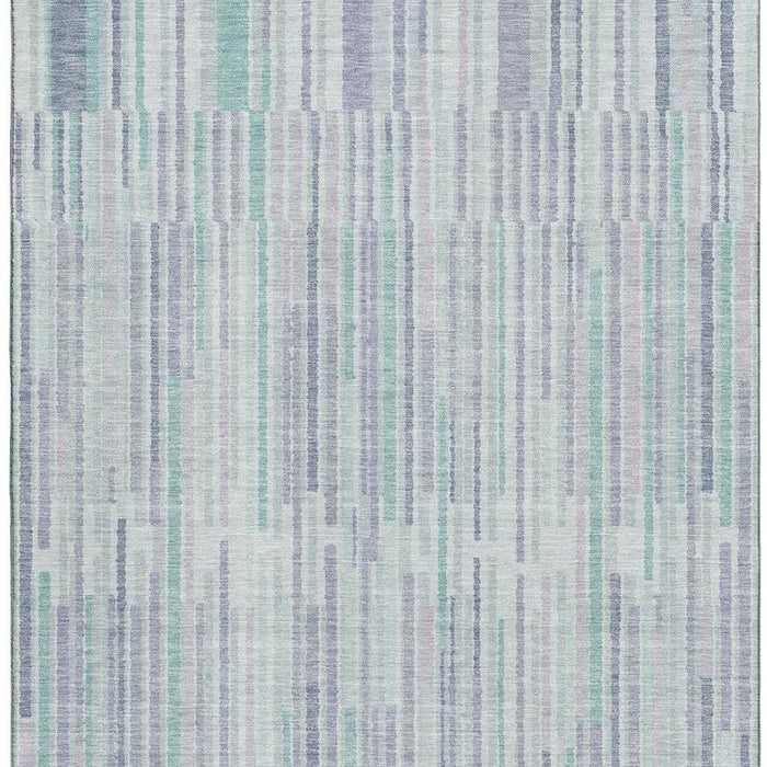 10' X 14' Striped Washable Area Rug With UV Protection (717887) - Mint Green / Denim Blue