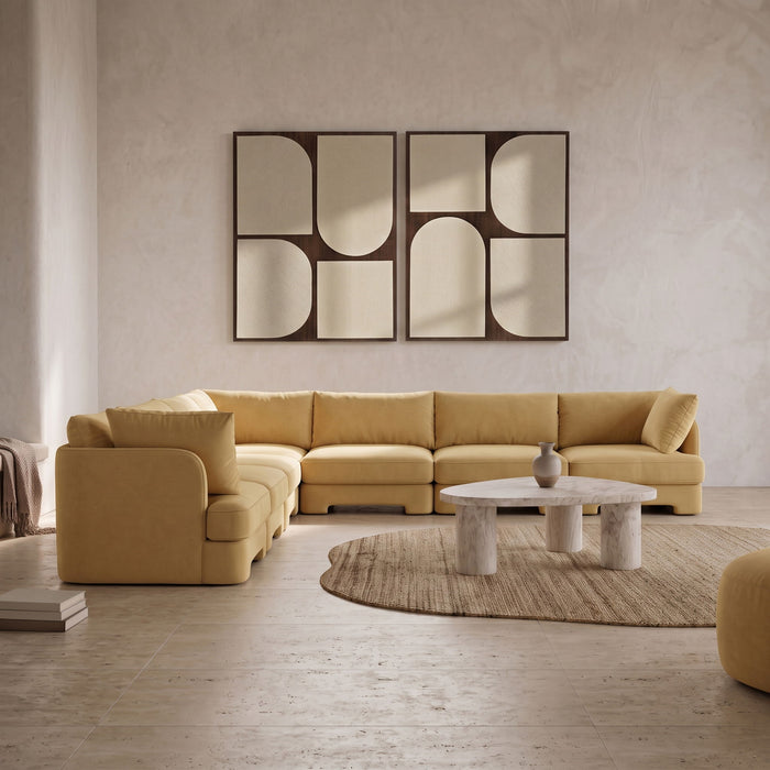 Meridian Furniture Hammond velvet performance fabric 7-piece corner sectional sofa with plush cushions and modern design.