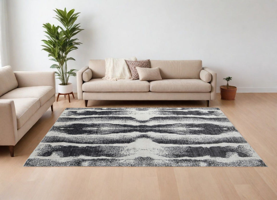 8' x 10' Abstract Hand Woven Area Rug - Black And White