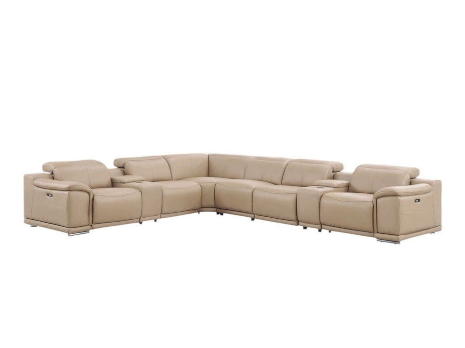 Leather Modular L Shaped 8 Piece Corner Sectional With Console - Beige