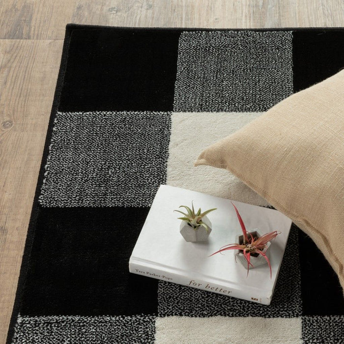 10' x 13' Monochromatic Gingham Pattern Indoor Area Rug - Beige Black