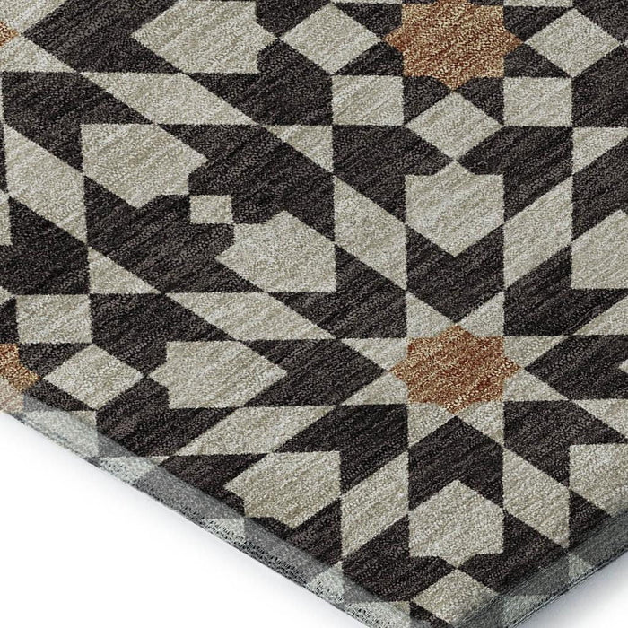 8' X 10' Copper Geometric Washable Area Rug With UV Protection - Charcoal