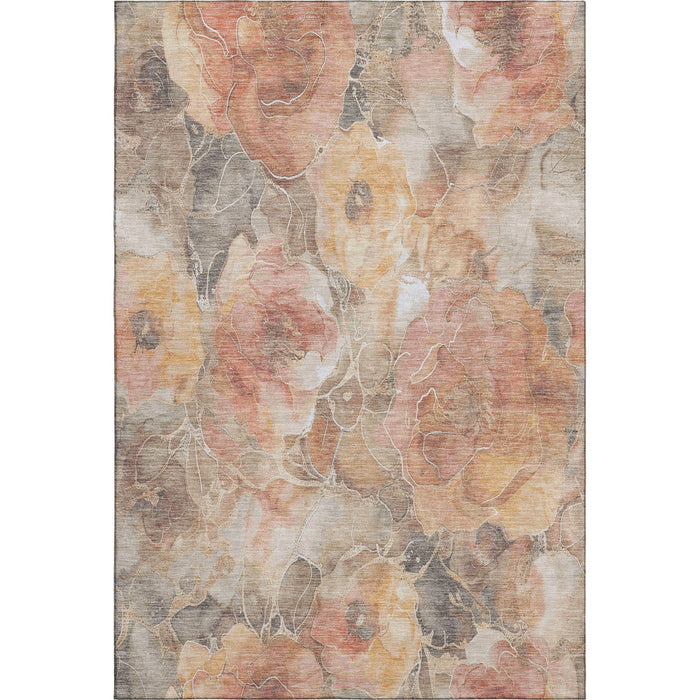 10' X 14' Floral Washable Area Rug With UV Protection (706073) - Peach / Gold / Beige