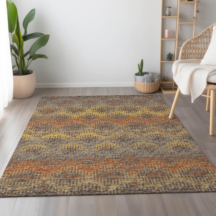 10' X 14' Abstract Washable Area Rug With UV Protection - Burnt Sienna