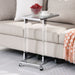 Giga glass top C-shape side table with metal base, square design, ideal for living room, bedroom, balcony, or office use.
