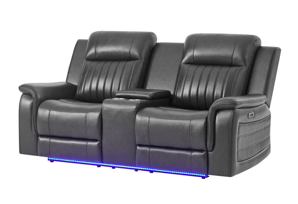 U8879 - Power Console Reclining Loveseat With LED, Global Surround System & Audio Subwoofer - Charcoal