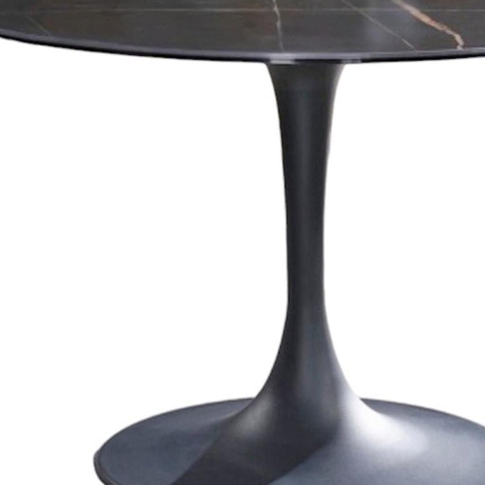 47" Rounded Ceramic And Metal Pedestal Base Dining Table - Black