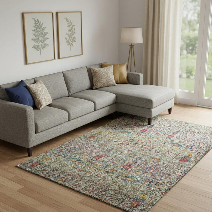 10' X 14' Floral Vines Washable Area Rug With UV Protection (716611) - Green / Red