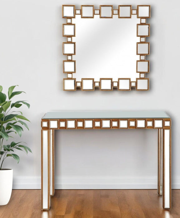 Mirrored Glass Console Table - Gold