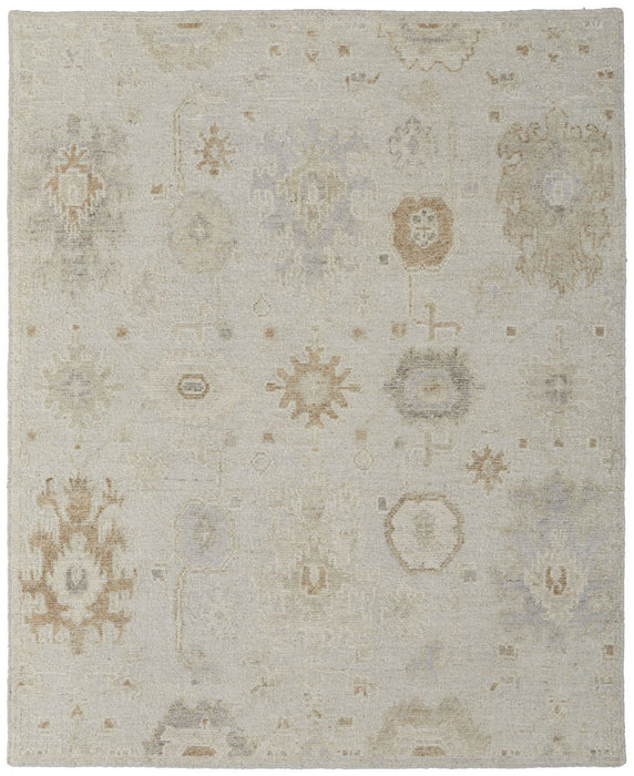 9' x 13' Wool Floral Hand Knotted Area Rug - Tan And Gray