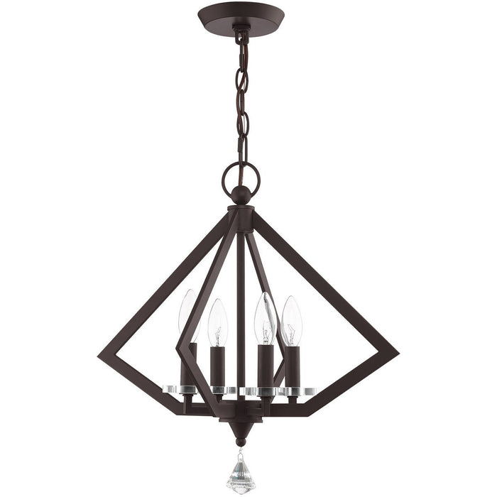 19" Four Light Metal Dimmable Chandelier With Shades - Bronze