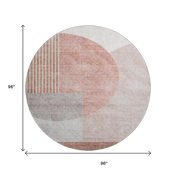 8' Geometric Washable Round Rug With UV Protection (655827) - Copper / Gray / Ivory