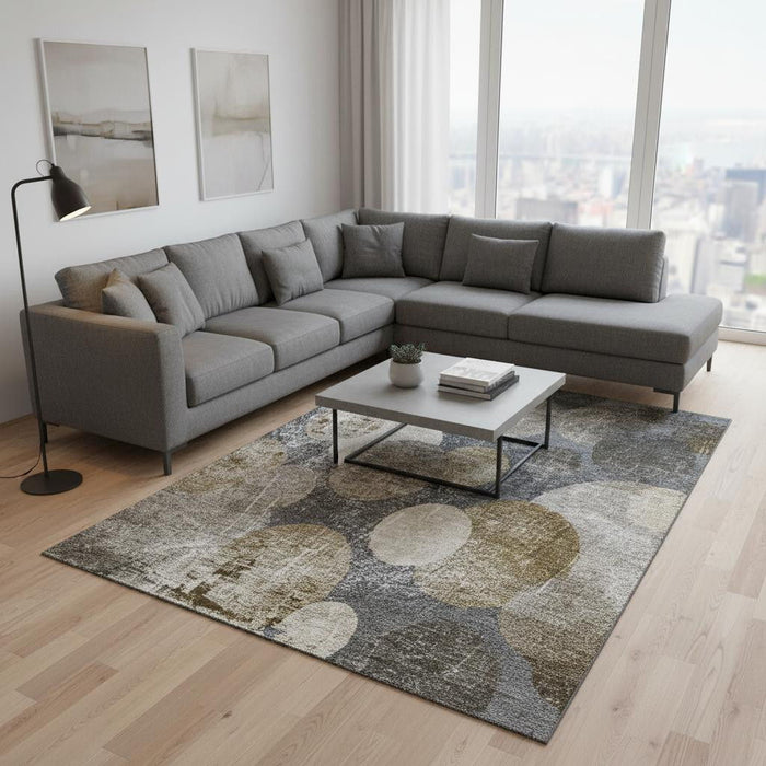 10' X 14' Abstract Washable Area Rug With UV Protection (648898) - Brown / Ivory