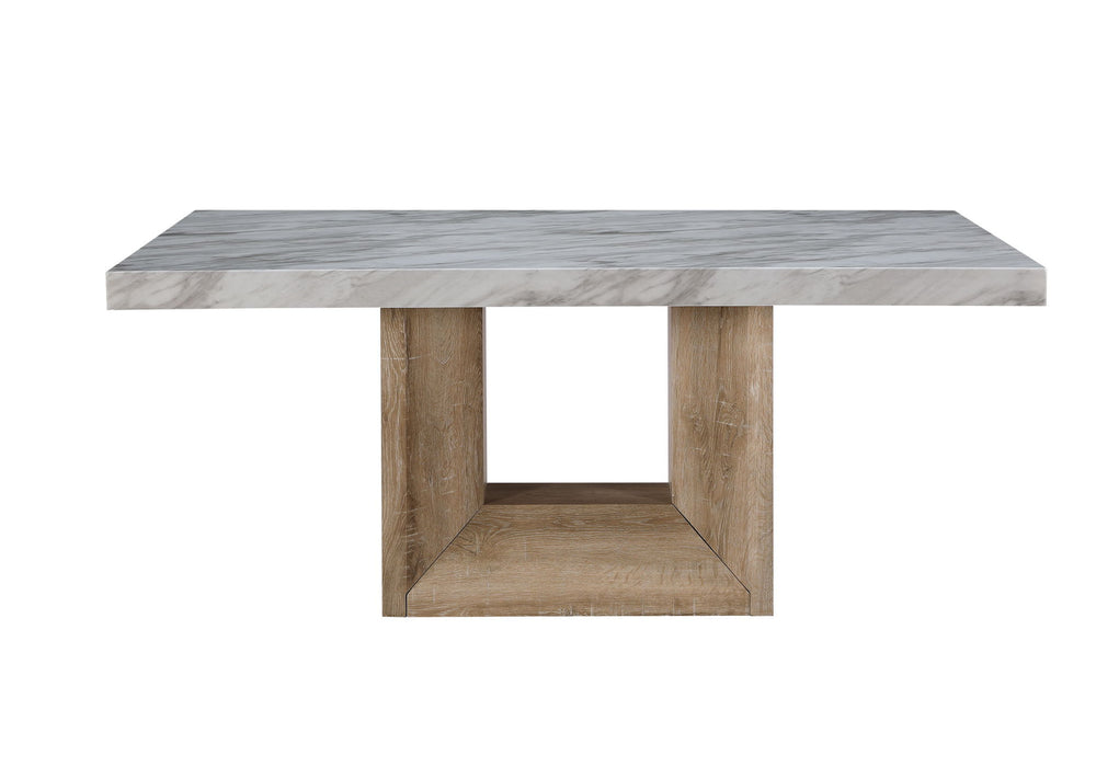 70" Faux Marble And Wood Pedestal Base Dining Table - White