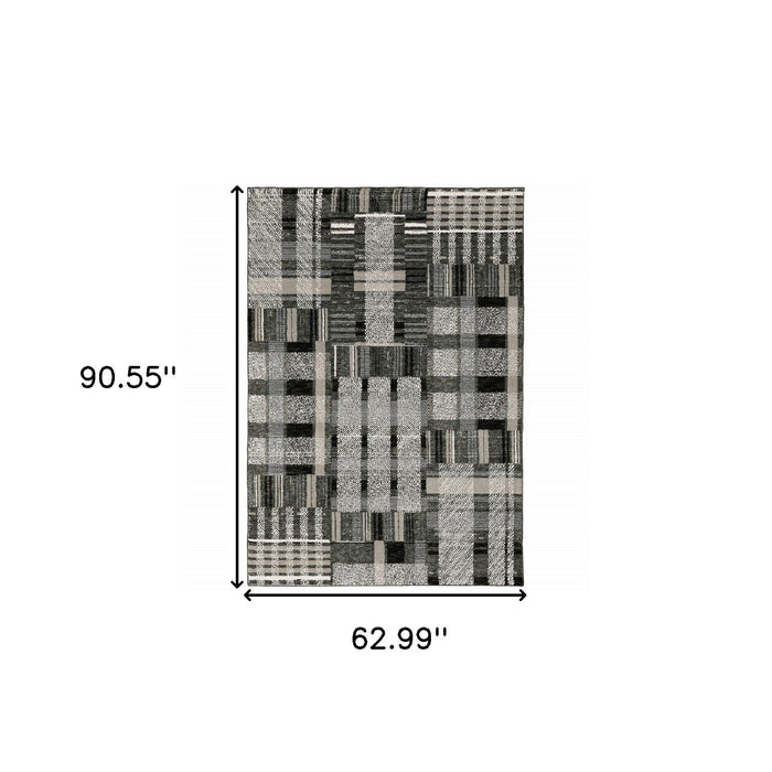 5' x 7' Geometric Power Loom Area Rug - Gray And Black