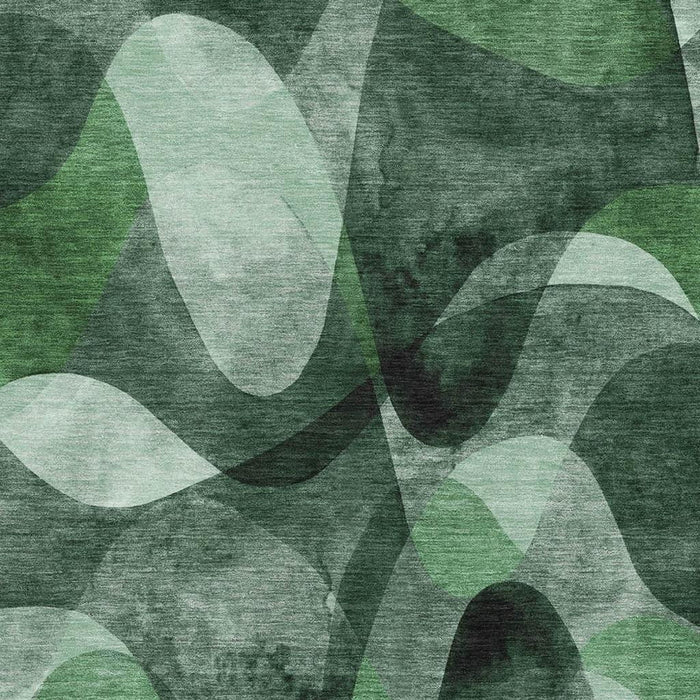 10' X 14' Abstract Washable Area Rug With UV Protection (648082) - Fern Green / Gray / Ivory