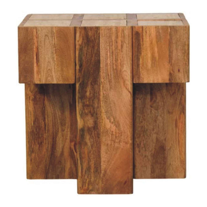 Marble Block End Table - Oak