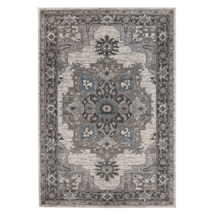 9' x 12' Medallion Power Loom Area Rug - Ivory Taupe And Gray