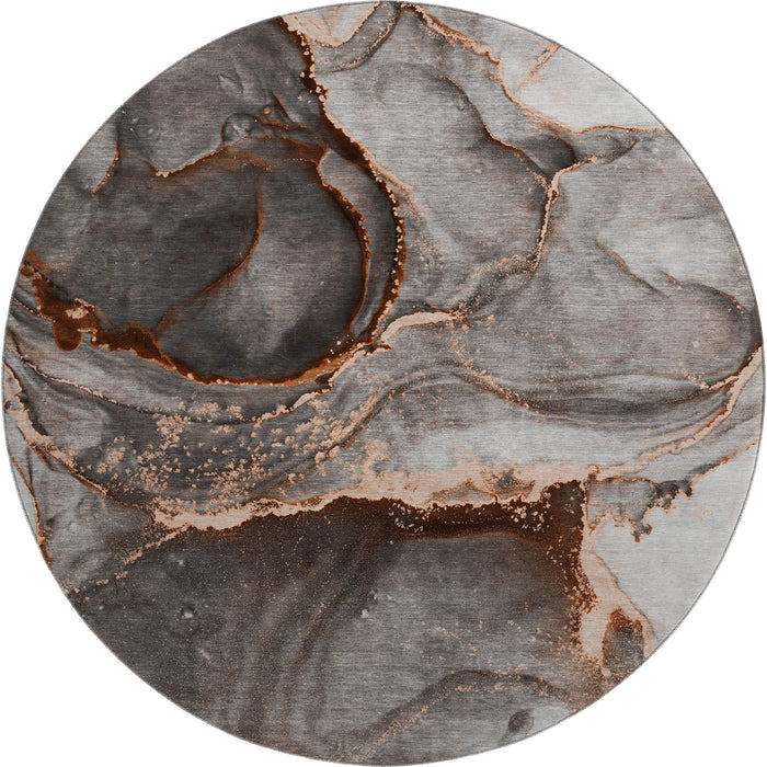8' Abstract Washable Round Rug With UV Protection (647449) - Peach / Gray