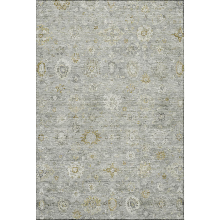 10' X 14' Damask Washable Area Rug With UV Protection (700817) - Gray / Gold / Ivory