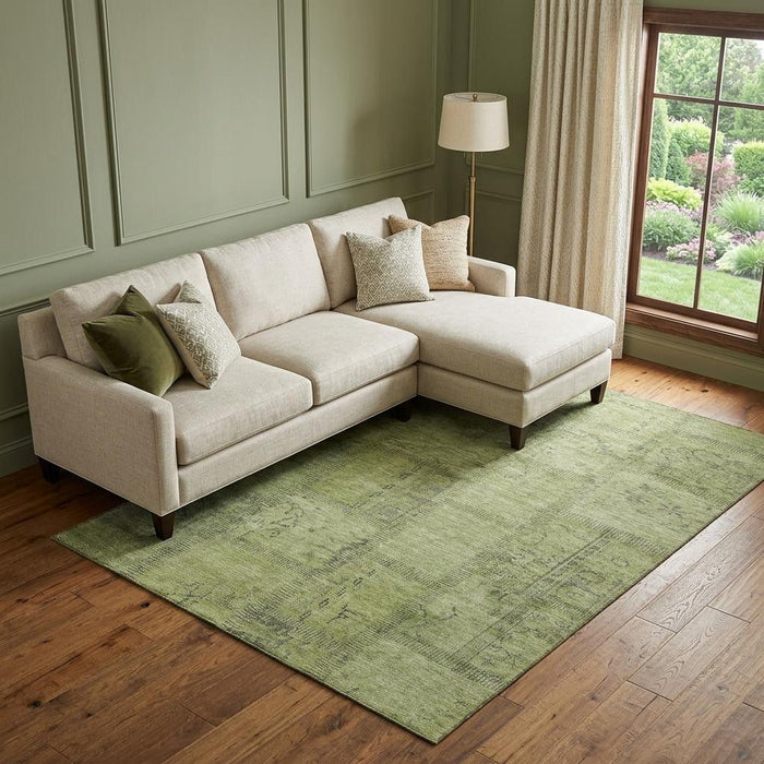 9' X 12' Patchwork Washable Area Rug With UV Protection (656153) - Fern Green / Gray