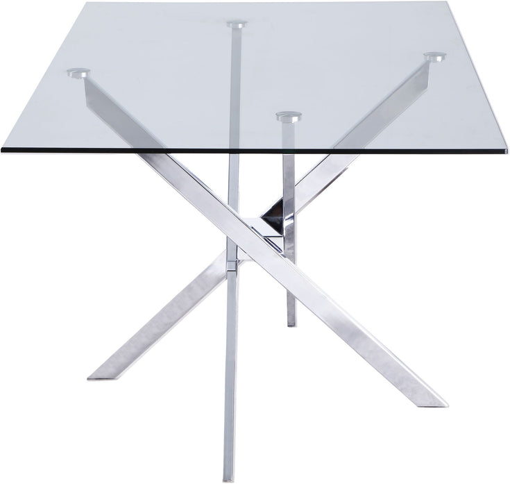 Modern Meridian Furniture Xander dining table with a sleek wooden surface and sturdy metal legs, ideal for contemporary dining rooms.