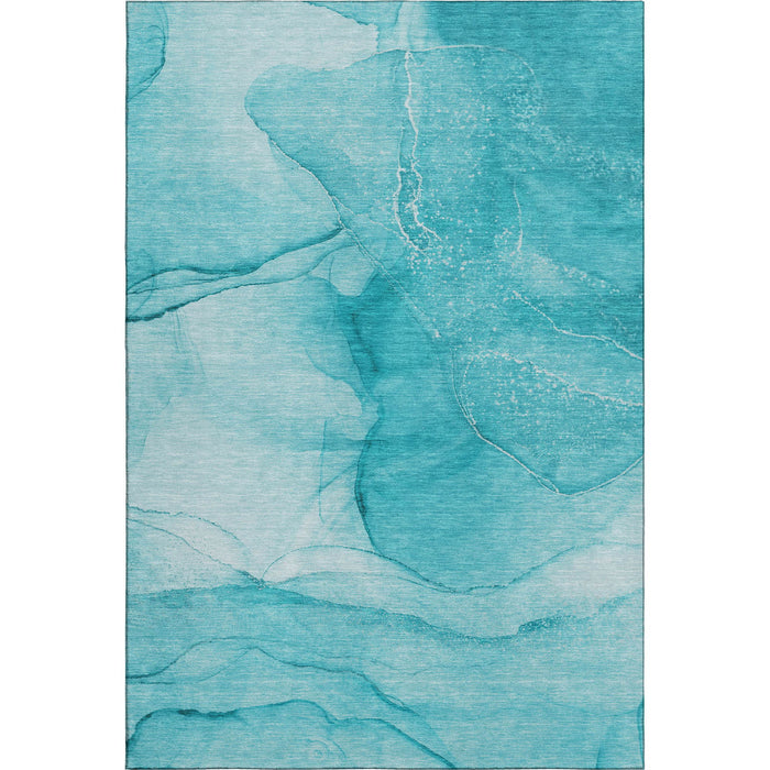 5' X 8' Abstract Washable Area Rug With UV Protection (646884) - Teal / Ivory