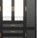 HomeRoots 71-inch carved geometric gold and gray wardrobe with six doors and three drawers, showcasing intricate details and modern design.