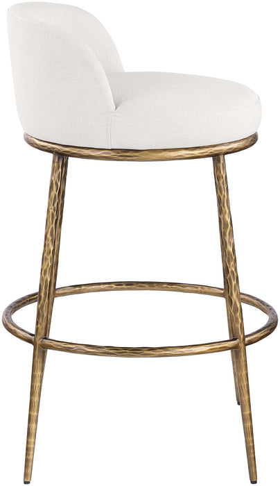 Ferro - Performance Fabric Upholstered Bar Stool - Cream / Antique Brass