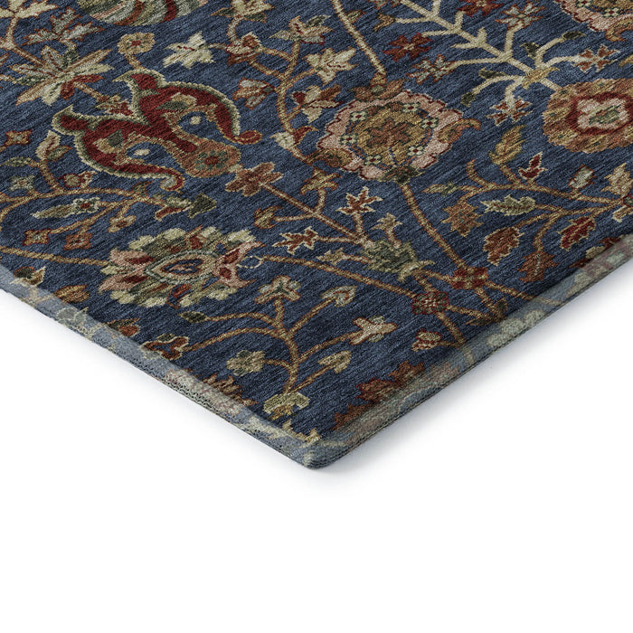 10' X 14' Floral Washable Area Rug With UV Protection (683986) - Navy Blue / Red / Green