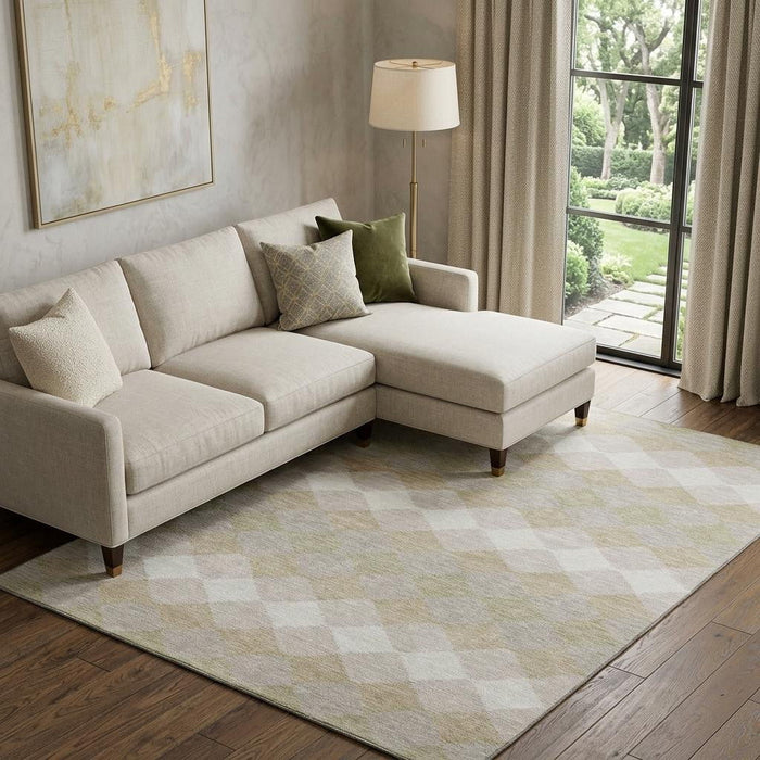 10' X 14' Geometric Washable Area Rug With UV Protection (679030) - Beige / Taupe / Ivory